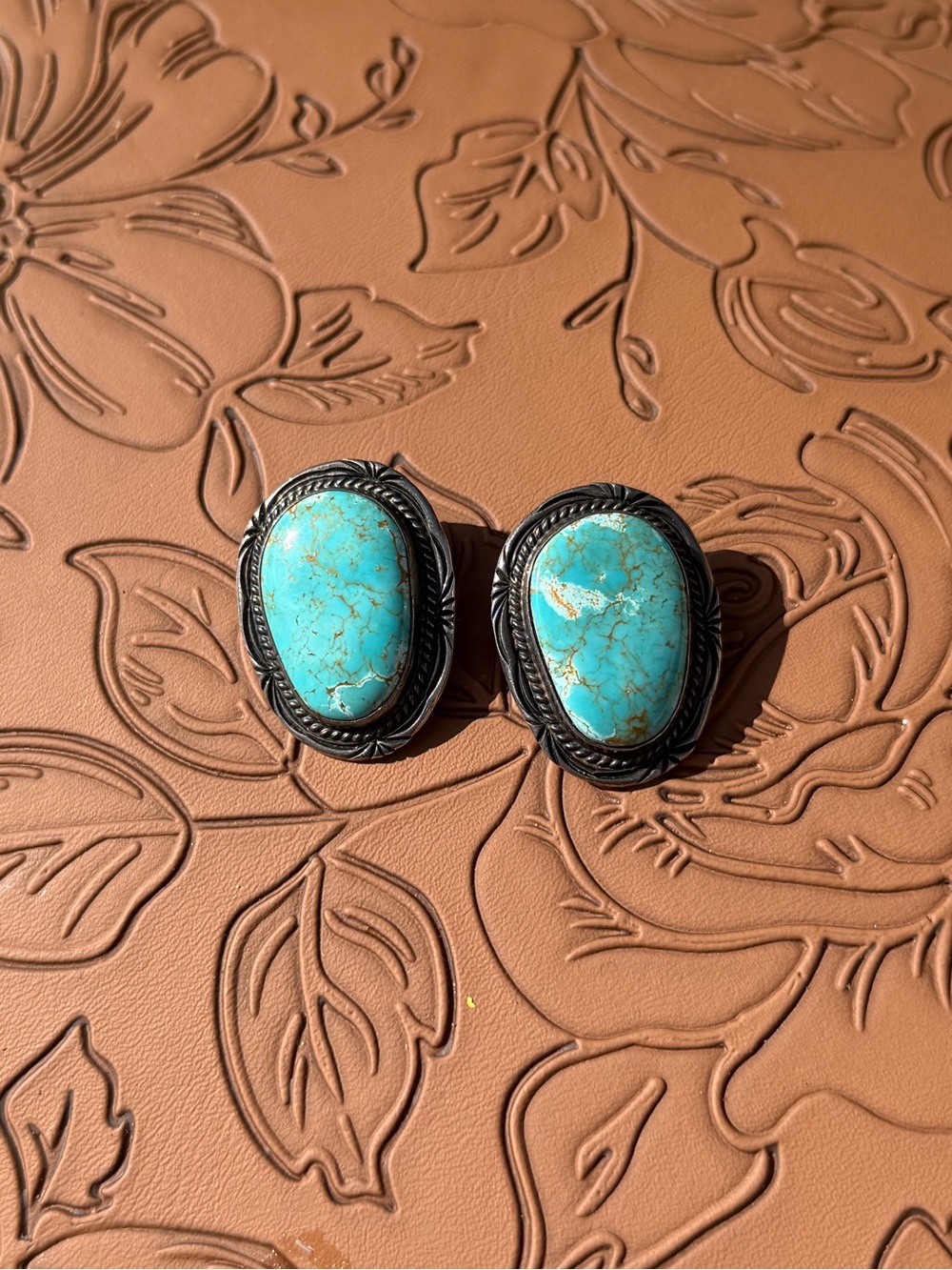 Vintage Sterling Silver Turquoise Clip-On Statement Earrings